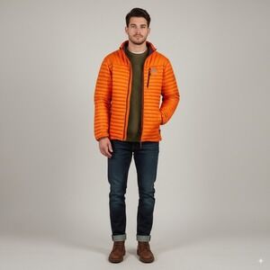 Eddie Bauer 800 Fill Goose Down Puffer Jacket Mens Medium Orange Expedition Coat